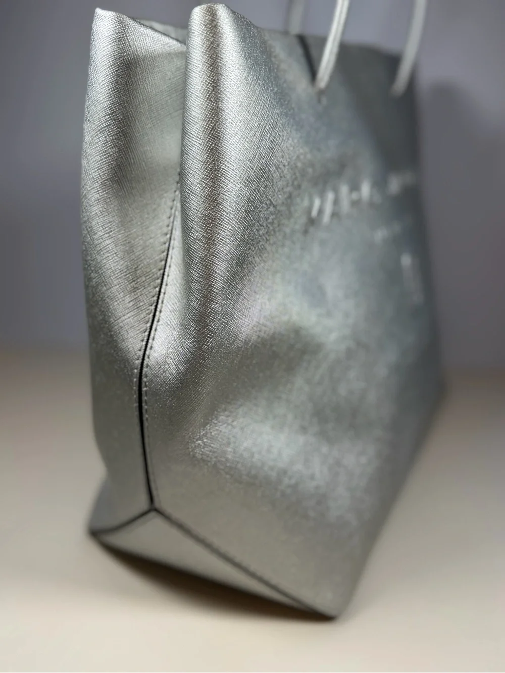 Marc Jacobs Metallic Silver Embossed Logo Tote